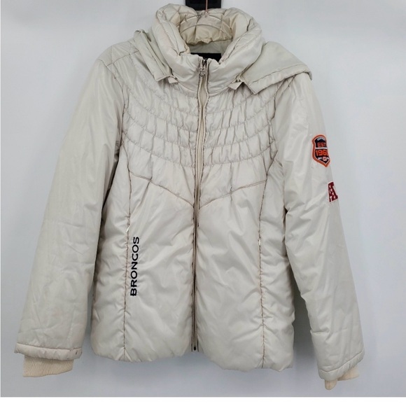 Women’s Cream DENVER BRONCOS puffer coat XL - Picture 1 of 7